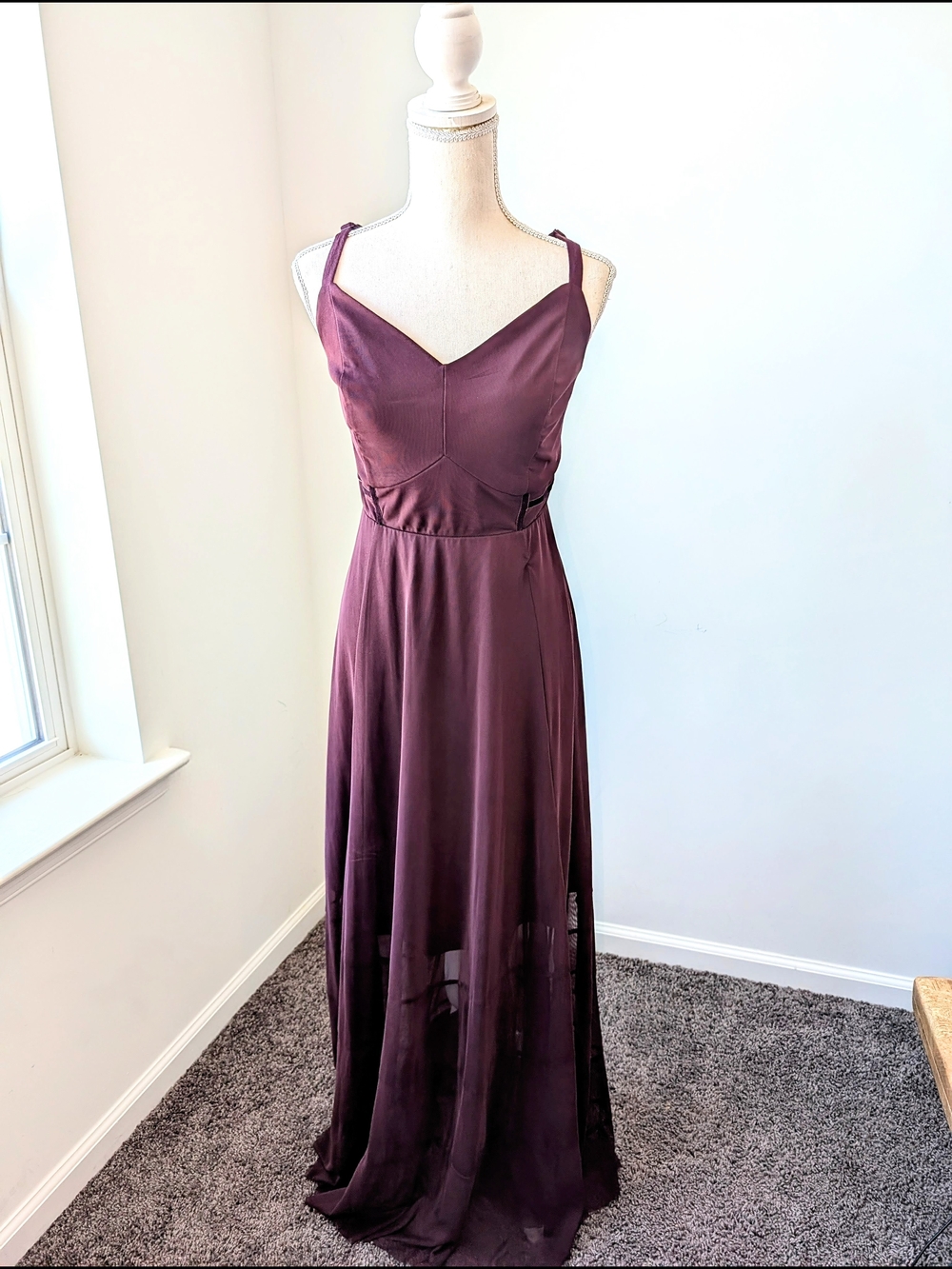 Size 1 Torrid Burgundy Mesh Bustier Maxi Dress - Picture 2 of 8